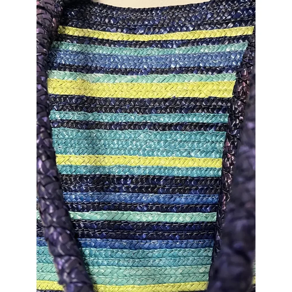 Faded Glory Wheat Straw Multi Striped Tote/Shoulder/Beach Bag NWOT - Picture 3 of 5